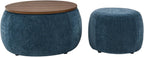 2 in 1 Round Storage Ottoman, Convertible End Table Ottoman with Small Seat, Multi-Functional Padded Hidden Storage Ottoman for Living Room Bedroom (Dark Blue)