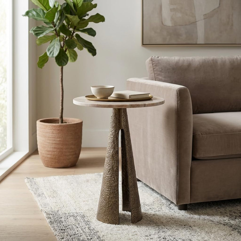 Luxury End Table, Side Table, or Night Stand for Home Decor - Metal Cone Pede...
