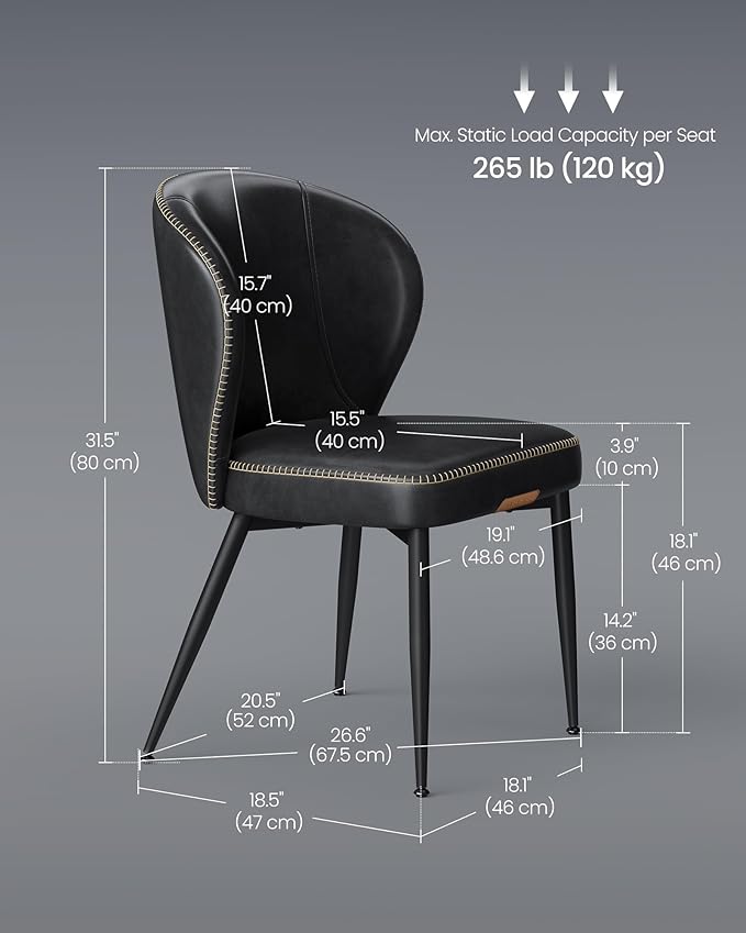 VASAGLE EKHO Collection - Dining Chairs Set of 2, Upholstered Kitchen Chairs, Comfortable Seat, Synthetic Leather with Stitching, Mid-Century Modern, Easy Assembly, Living Room Lounge, Ink Black