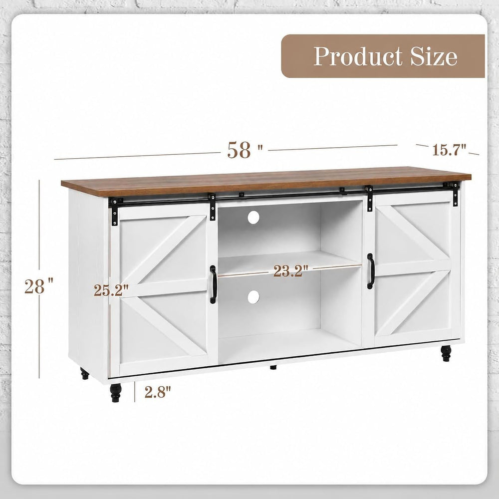 4ever2buy Farmhouse Coffee Bar Cabinet with Sliding Barn Door, 58", White