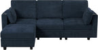 86" Chenille L-Shape Sofa w/& Adjustable Backrests, Blue | Upholstery 3-Seats Sofa w/Movable Storage Ottomans & Cup Holders, Modern Sectional Couch w/Charging Ports for Living Room