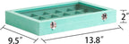 Frebeauty Velvet Jewelry Tray,24 Grid Jewelry Organizer with Clear Lid,Earring Holder Organizer with Clasp,Drawer Insert Rings Pendants Brooches,13.8 x 9.5 x 2 Inches,Gift for Women Girls(Turquoise)