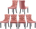 Pink Velvet Kitchen Chairs Set of 6, Tufted Upholstered Dining Room Chairs with Back Ring Pull, Nailhead Trim and Solid Wood Legs, Modern Dining Chairs for Dining Room, Kitchen,Pink
