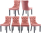 Pink Velvet Kitchen Chairs Set of 6, Tufted Upholstered Dining Room Chairs with Back Ring Pull, Nailhead Trim and Solid Wood Legs, Modern Dining Chairs for Dining Room, Kitchen,Pink