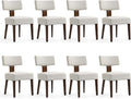 Dining Chairs Set of 8, Fabric Upholstered Wood Kitchen Chairs, Armless Linen Curved Backrest Accent Chair Farmhouse Modern Dining Chairs with Foot Pad for Kitchen/Living Room/Restaurant/Cafe-Beige