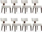 Dining Chairs Set of 8, Fabric Upholstered Wood Kitchen Chairs, Armless Linen Curved Backrest Accent Chair Farmhouse Modern Dining Chairs with Foot Pad for Kitchen/Living Room/Restaurant/Cafe-Beige