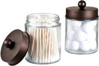 Amolliar 6Pc Apothecary Jars Bathroom Vanity Organizer- Rustic Farmhouse Decor Storage Canister with Stainless Steel Lids- Qtip Dispenser Holder for Q-Tips,Cotton Swabs,Rounds,Ball,Flossers (Bronze)