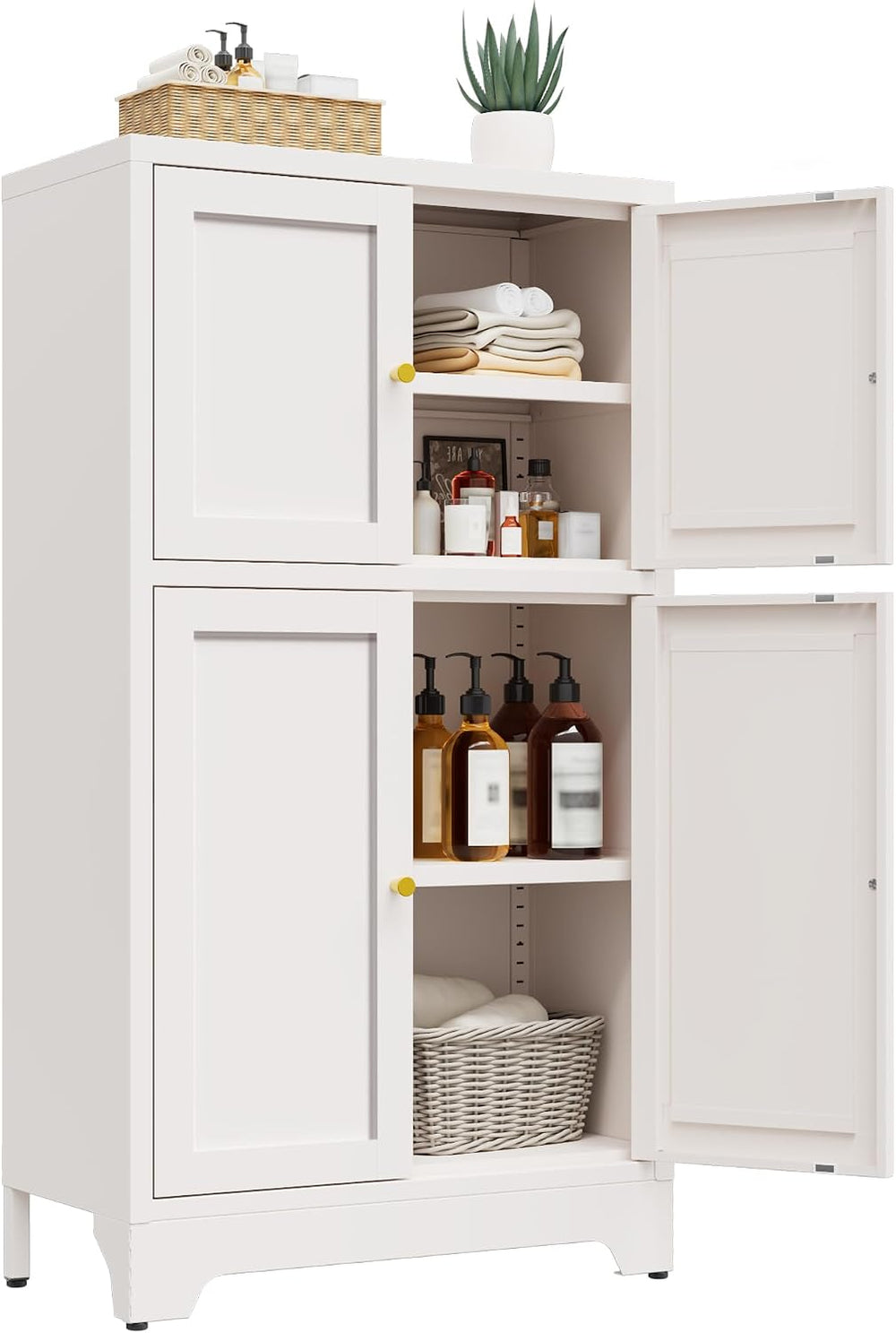 Bevivog Metal Locker Storage Cabinet,Home Accent Cabinets with 4 Doors and 2 ...