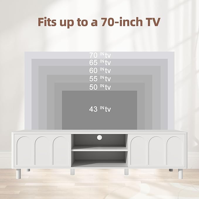 TV Stand for TVs up to 70'', Entertainment Center with Large Storage for Living Room, Media Console with Sliding Doors and Adjustable Shelves, Modern TV Cabinet for Game Consoles and Decor(White)