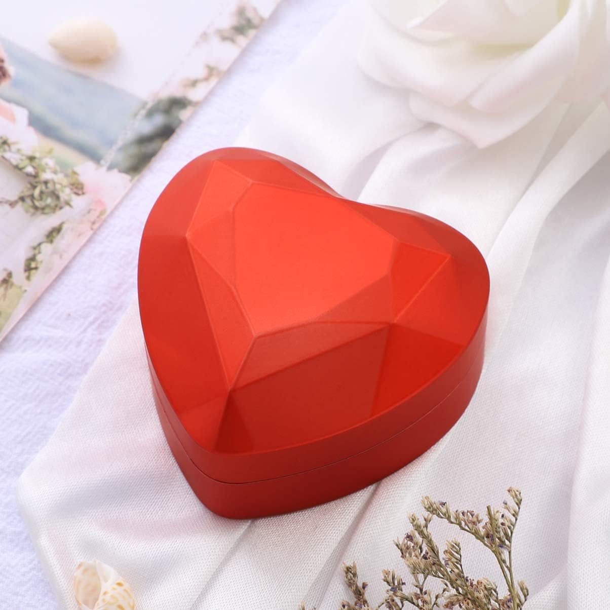 Heart Ring Box with LED Light, Luxury LED Lighted Engagement Ring Box, Velvet Earrings Jewelry Case with Light, Jewelry Display Box for Wedding, Engagement, Proposal, Birthday and Anniversary-Red