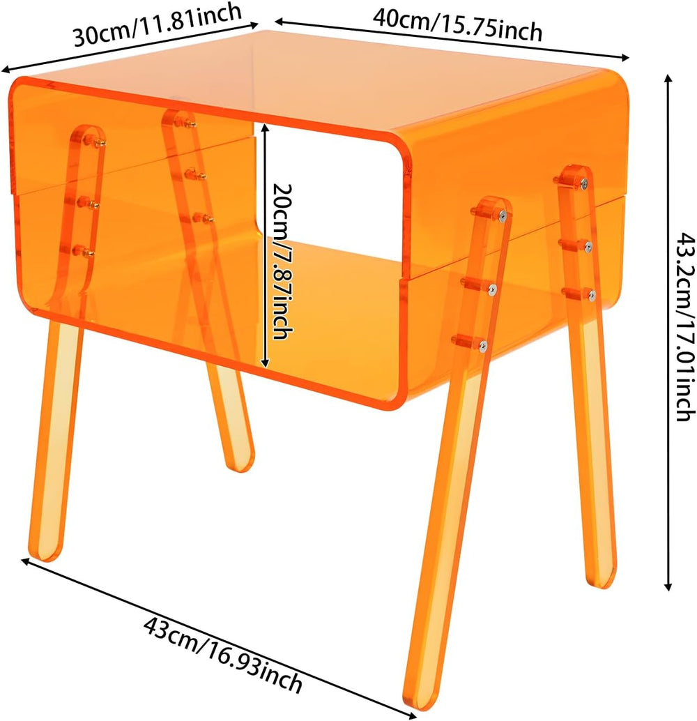 Acrylic Side Table, 2-Tier End Table with Open Storage, Modern Nightstand for...