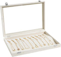 Wudygirl Necklace Organizer with Clear Glass Lid Stackable Jewelry Organizer Tray with 20 Hooks for Necklace Bracelet(Beige Necklace Box)