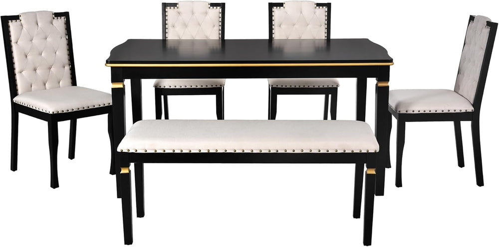 Merax 6-Piece Kitchen Dining Table Set, 60" Rectangular Table with 4 Hig...