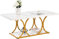 VEVOR Coffee Table, Modern Faux Marble Coffee Table, Large 2-Tier Rectangle Center Desk with Geometric Legs, Minimalist Sturdy Metal Frame Accent End Desk for Living Room, Office, Easy Assembly, White