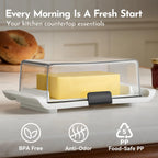 Butter Dish with Lid, IKOCO Large Butter Dish with Knife for Countertop and Refrigerator, Plastic Butter Holder Container Tray for 2 Sticks Butter, White