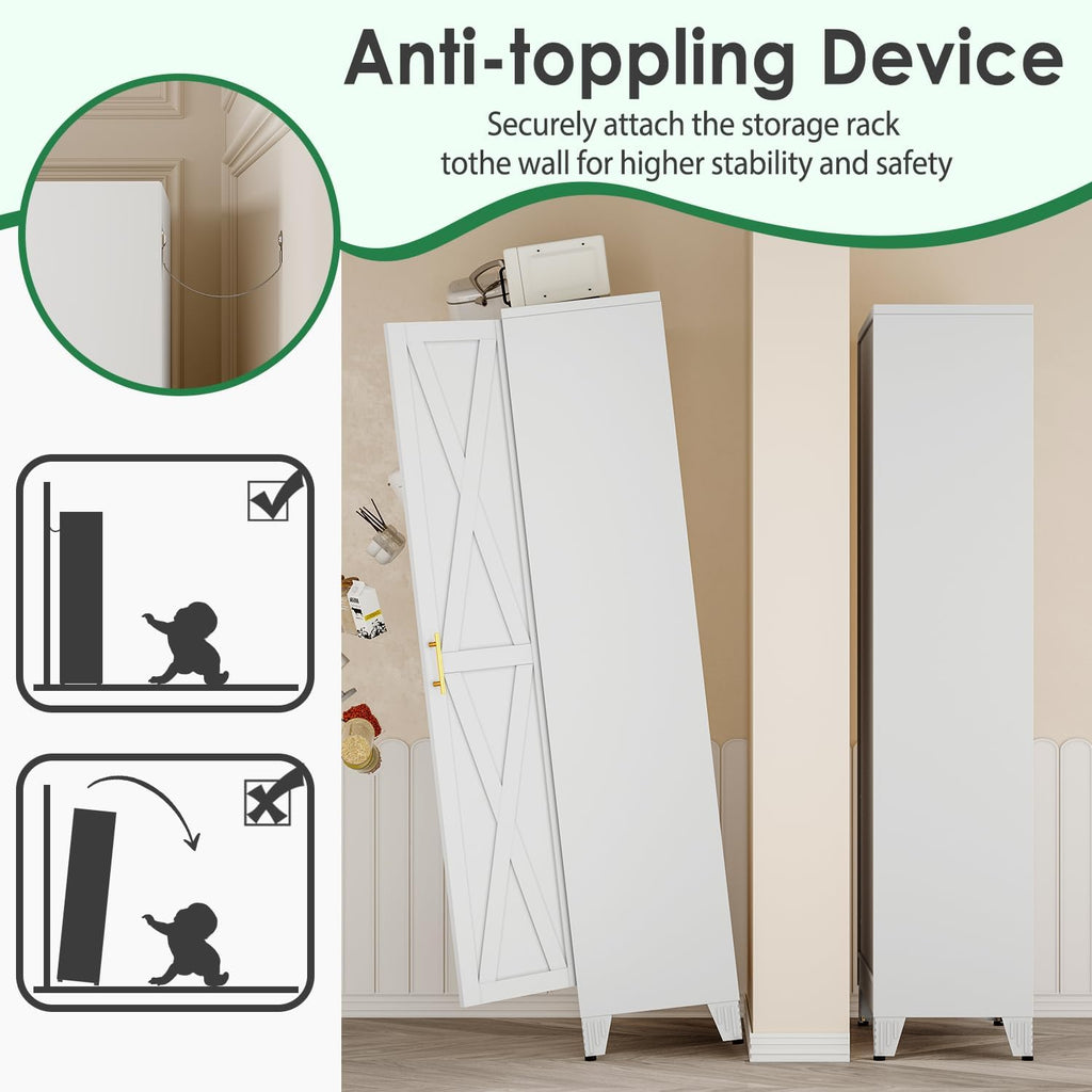 pozdeg 75" Tall Metal Kitchen Pantry Storage Cabinet with 2 Doors and 5 Adjustable Shelves, White Food Freestanding Cupboard for Kitchen, Dining Room, Bathroom and Garage (White)
