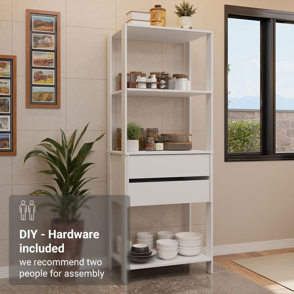 Madesa Kitchen Pantry Storage Rack 27" L with 2 Drawers and Open Shelves...