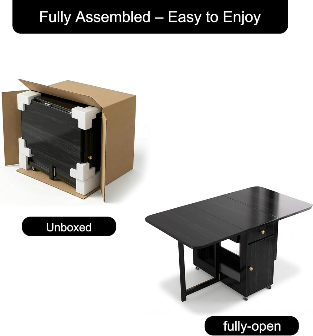 Small Foldable Dining Table - 59" Fully Assembled Drop Leaf Tables for S...
