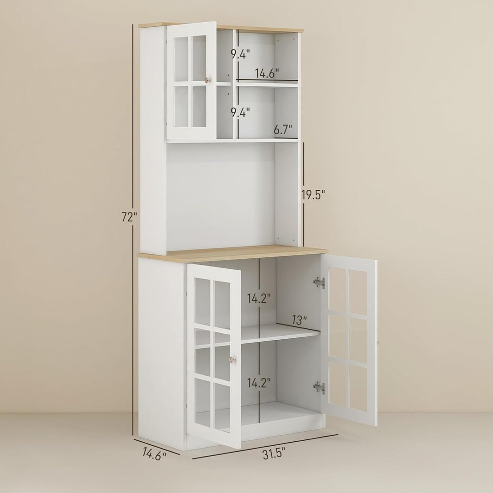 Oak+White Large Countertop Kitchen Pantry Cabinet, Freestanding Storage Cabin...