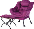 Welnow Lazy Chair with Ottoman, Modern Lounge Accent Chair with Armrests and a Side Pocket, Leisure Sofa Armchair Set, Reading Armchair with Footrest for Small Space, Dark Purple
