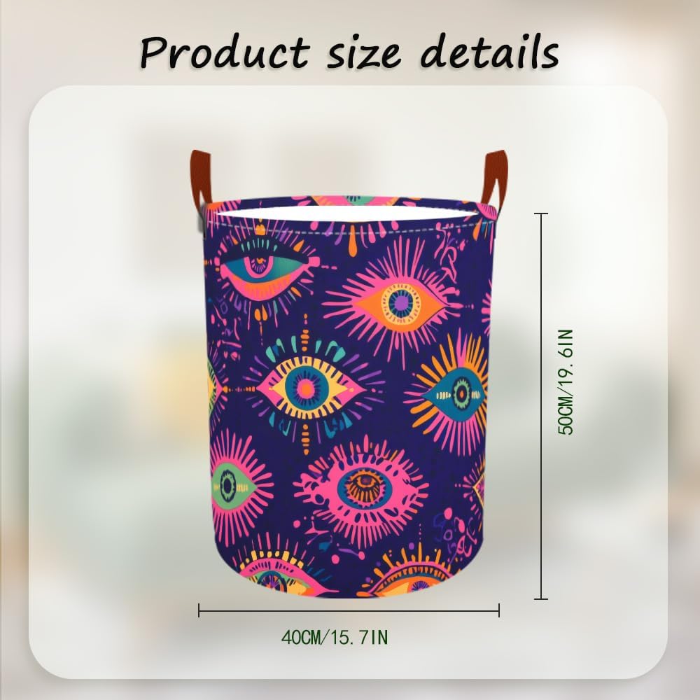 Laundry Baskets 15.7x19.7 Inch Large Colorful Eye Pattern Collapsible Laundry Hamper with Handles Oxford Fabric Clothes Storage Bin Foldable Dirty Clothes Organizer for Bedroom Bathroom Dorm