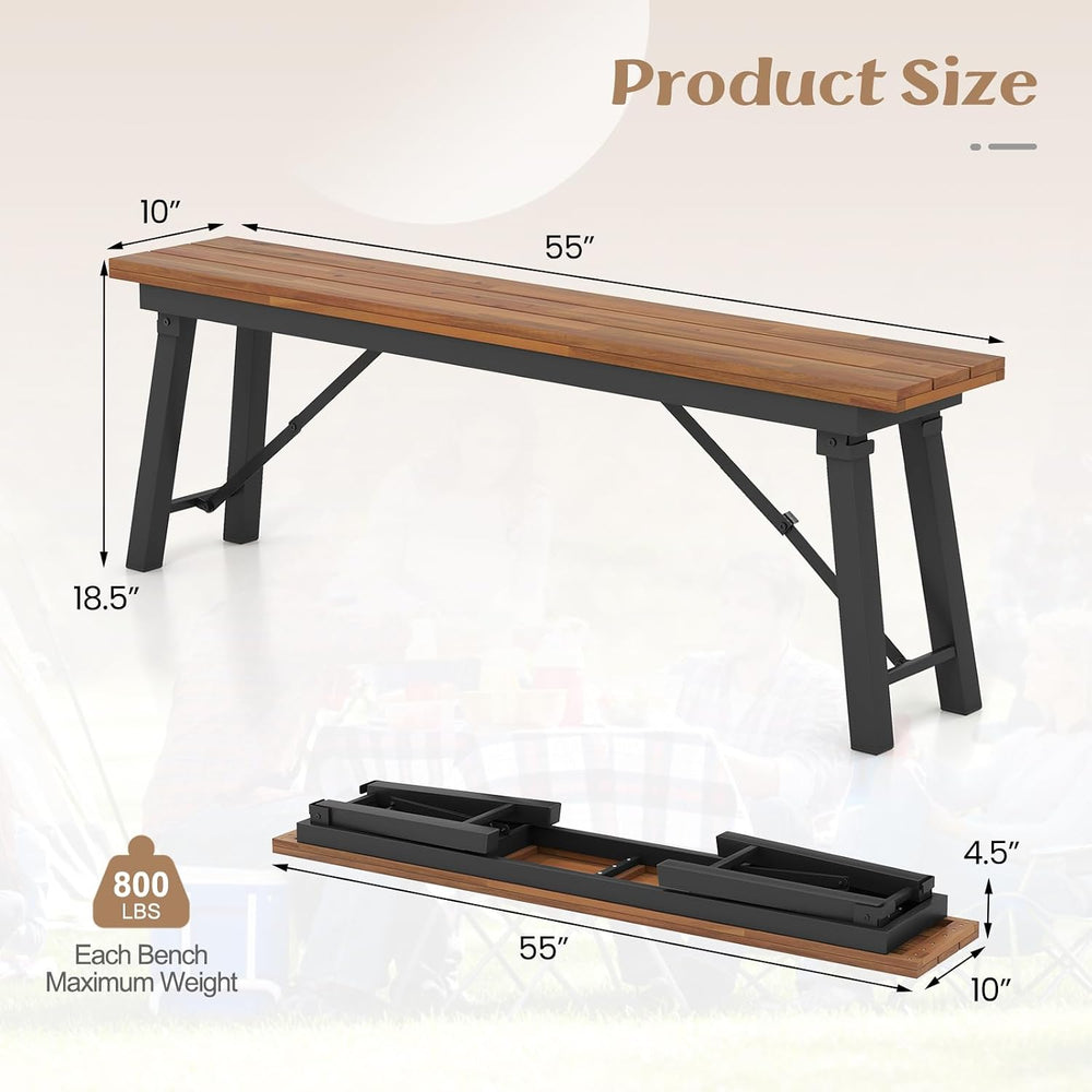 Tangkula Outdoor Dining Table With Benches for 4-6 Persons, No Assembly Folda...