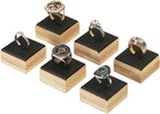 Coward Bamboo 6 Pcs Rings Display Stand for Shop Selling, Ring Jewelry Holder Organizer Drawer Storage (Black PU)