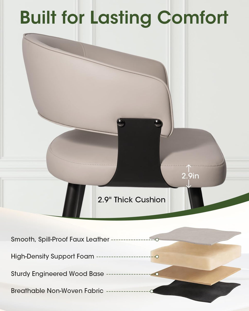 Dining Chairs Set of 4, Modern Upholstered PU Leather Kitchen & Dining Room Chairs with Curved Open Back Metal Legs, Kitchen Chairs for Dining Room Restaurant (Gray, Set of 4)