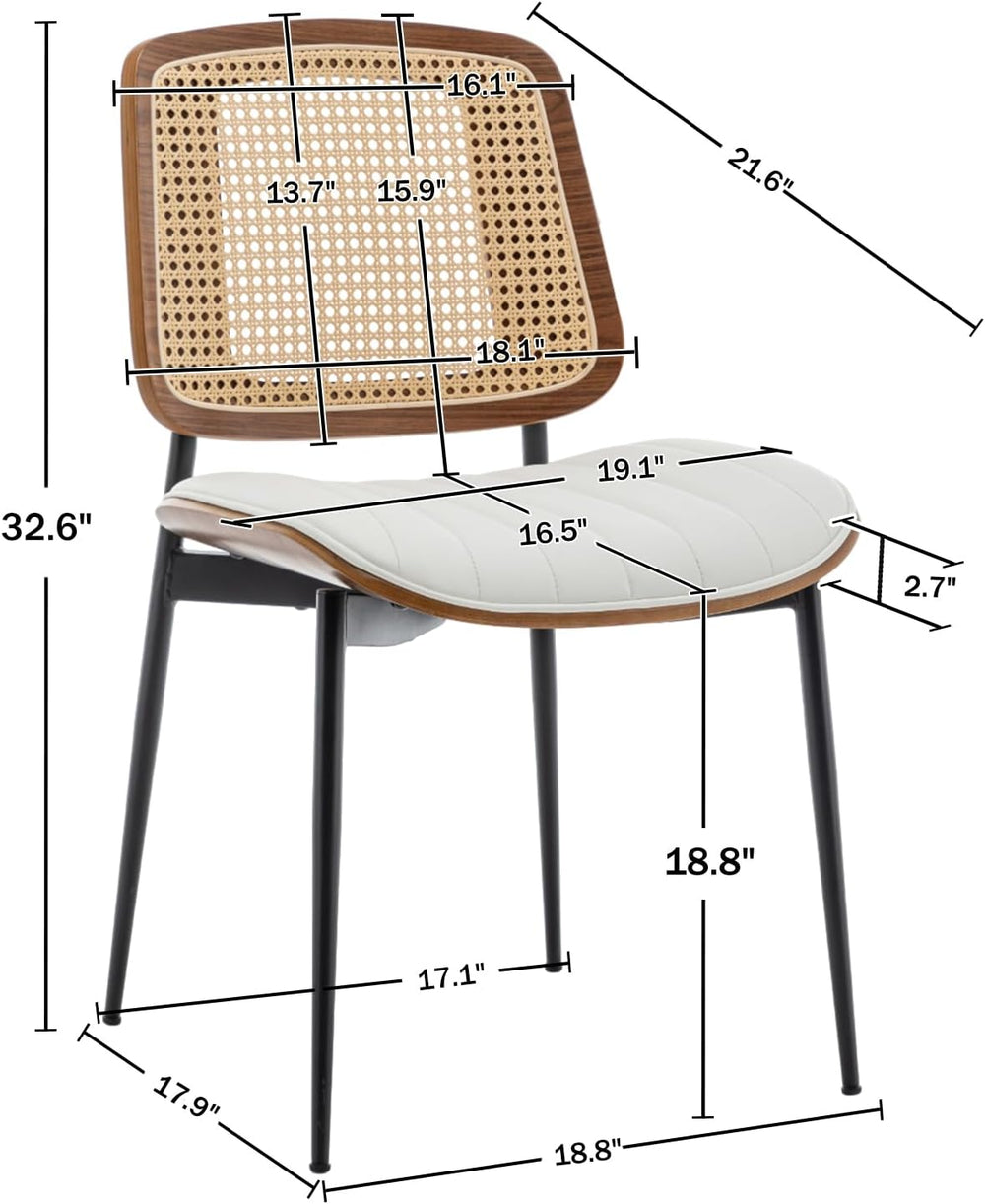 Rattan Dining Room Chairs Set of 2, Mid Century Modern Kitchen Ktichen Chairs...