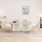 Modern Velvet Dining Chairs Set of 6, Contemporary Upholstered Furniture Collection with Polished Gold Metal Legs, Elegant Accent Chairs for Kitchen Living Room(Teddy Fleece,Beige)