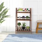 Yaheetech Wooden Plant Stand, 3 Tier Plant Stand, Foldable Ladder Shelves | Ladder Plant Stand & Outdoor Plant Shelf with Wall-Leaning Design for Living Room, Bedroom, Balcony or Patio; Simple Assembly