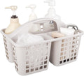 Portable Shower Caddy Basket with Compartments Cleaning Supplies Organizer with Handle Plastic Storage Divided Tool Bin for Bathroom, Bedroom, Kitchen, College Dorm, Garden, Under Sink, Light Grey