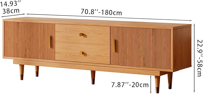 Mid Century Modern TV Stand for 80 inch TV, 70.9" Wood TV Console with 2 Storage Cabinet & 2 Drawers, Entertainment Center, Media Console for Living Room/Bedroom