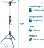 Honey-Can-Do 2-Tier 73-Inch Collapsible Tripod Drying Rack, Heavy Duty Chrome Steel Laundry Stand, Holds 30 Garments, Portable Foldable Indoor Outdoor Clothes Drying Rack