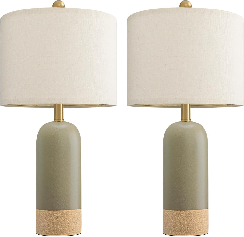 PoKat 24'' Hand-Textured Green Table Lamps, Farmhouse Bedside Lamp Se...