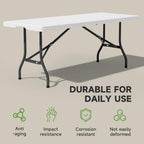 6 Foot Folding Table with Black Table Cloth - Heavy Duty 600LBS Capacity, Foldable Design with Safety Lock - Portable Folding Tables for Camping, Party, Indoor & Outdoor Use, 1 Pack