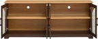 Farmhouse TV Stand with Adjustable Shelves for TVs up to 70'', Entertainment Center with Semi-Arched Glass Doors, Wood Grain Sideboard with Cable Management for Living Room, Walnut