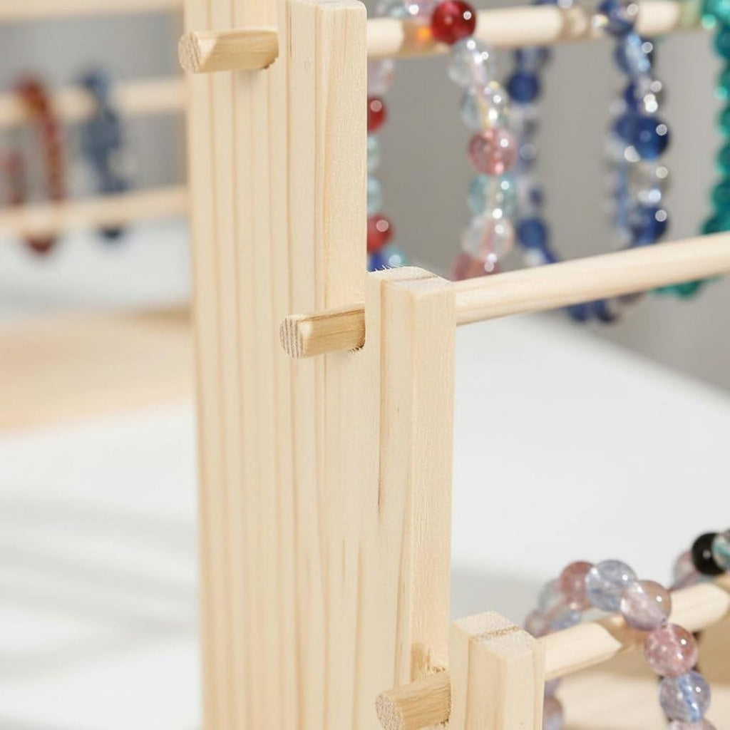 Hair Hoop Shelf Wooden Organizer Multi-Tier Headband Rack Scrunchie Display Ladder Stand Solid Wood Structure Suitable for Bedroom Vanity Dorm Wardrobe, Modern