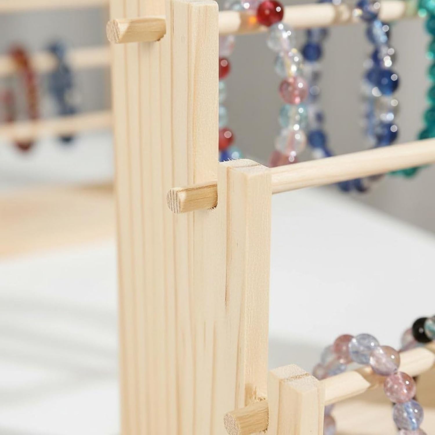 Hair Hoop Shelf Wooden Organizer Multi-Tier Headband Rack Scrunchie Display Ladder Stand Solid Wood Structure Suitable for Bedroom Vanity Dorm Wardrobe, Modern