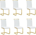 AZmac Modern Leather Dining Chairs Set of 6,Armless Kitchen Chairs,Dining Room Chairs with Upholstered Padded Seat and Sturdy Gold Legs for Dining Room,Kitchen (Set of 6, White-Gold Leg)