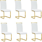 AZmac Modern Leather Dining Chairs Set of 6,Armless Kitchen Chairs,Dining Room Chairs with Upholstered Padded Seat and Sturdy Gold Legs for Dining Room,Kitchen (Set of 6, White-Gold Leg)