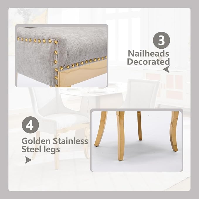 Upholstered Dining Chairs Set of 4, Modern Fabric Side Chairs with Gold Stainless Steel Legs, Accent Kitchen Chairs for Dining Room Table, Beige