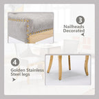 Upholstered Dining Chairs Set of 6, Modern Fabric Side Chairs with Gold Stainless Steel Legs, Accent Kitchen Chairs for Dining Room Table, Beige