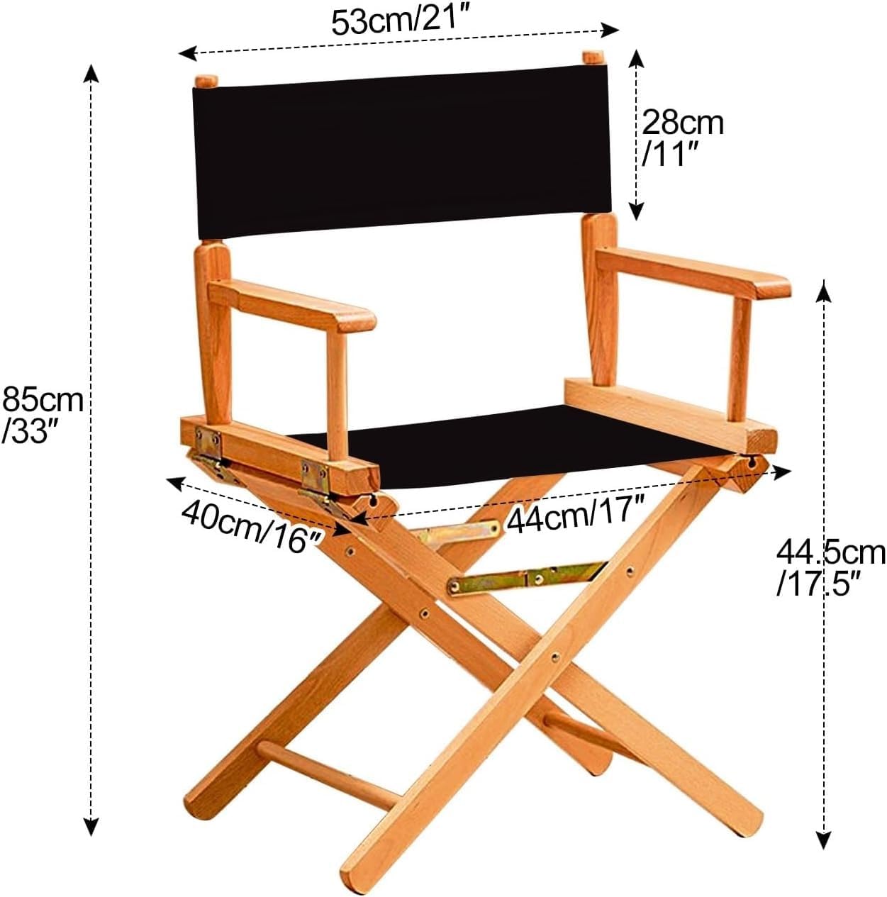 Tall Directors Chairs Foldable, Makeup Solid Wood Frame and Canvas Seat, Portable Footrest, Makeup(Black,85cm/33in)