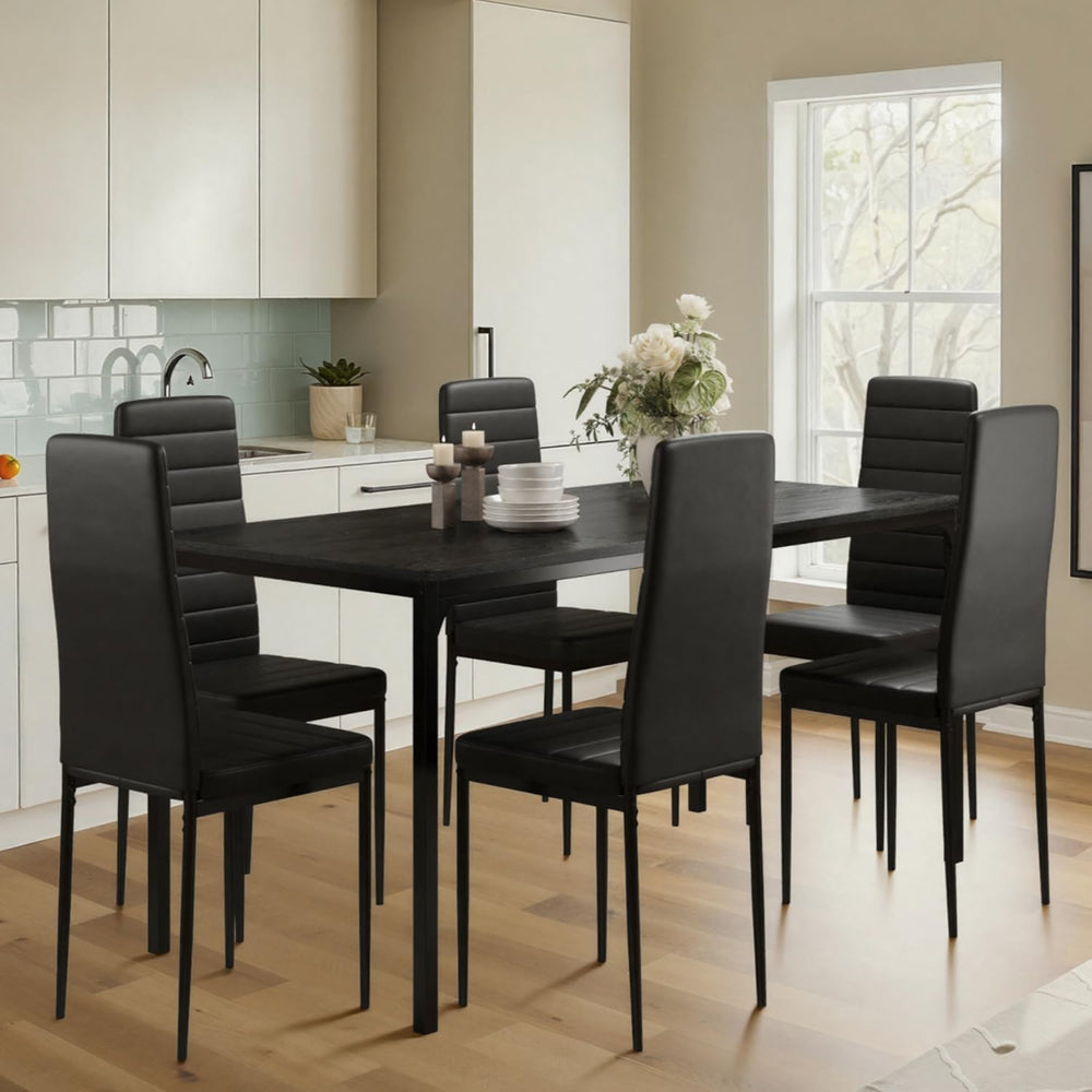 Gizoon 7-Piece Dining Table Set for 6, 63" Kitchen Table & PU Chairs...