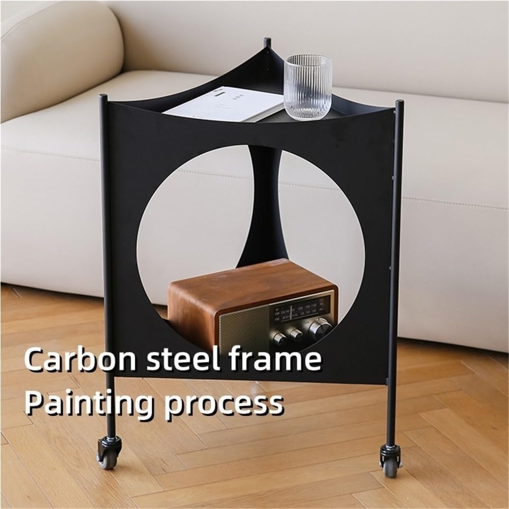 Metal Triangle Side Table with Wheels Movable 2-Tier End Table Modern Coffee ...
