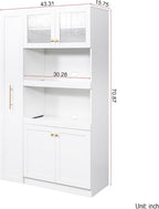 ZeHuoGe Kitchen Pantry Cabinet with Multi-Functional Pull-Out Multi-Tier Storage Shelf, Storage Cabinet with 4 Doors,Pantry Organizers for Kitchen,Dining Room (White)
