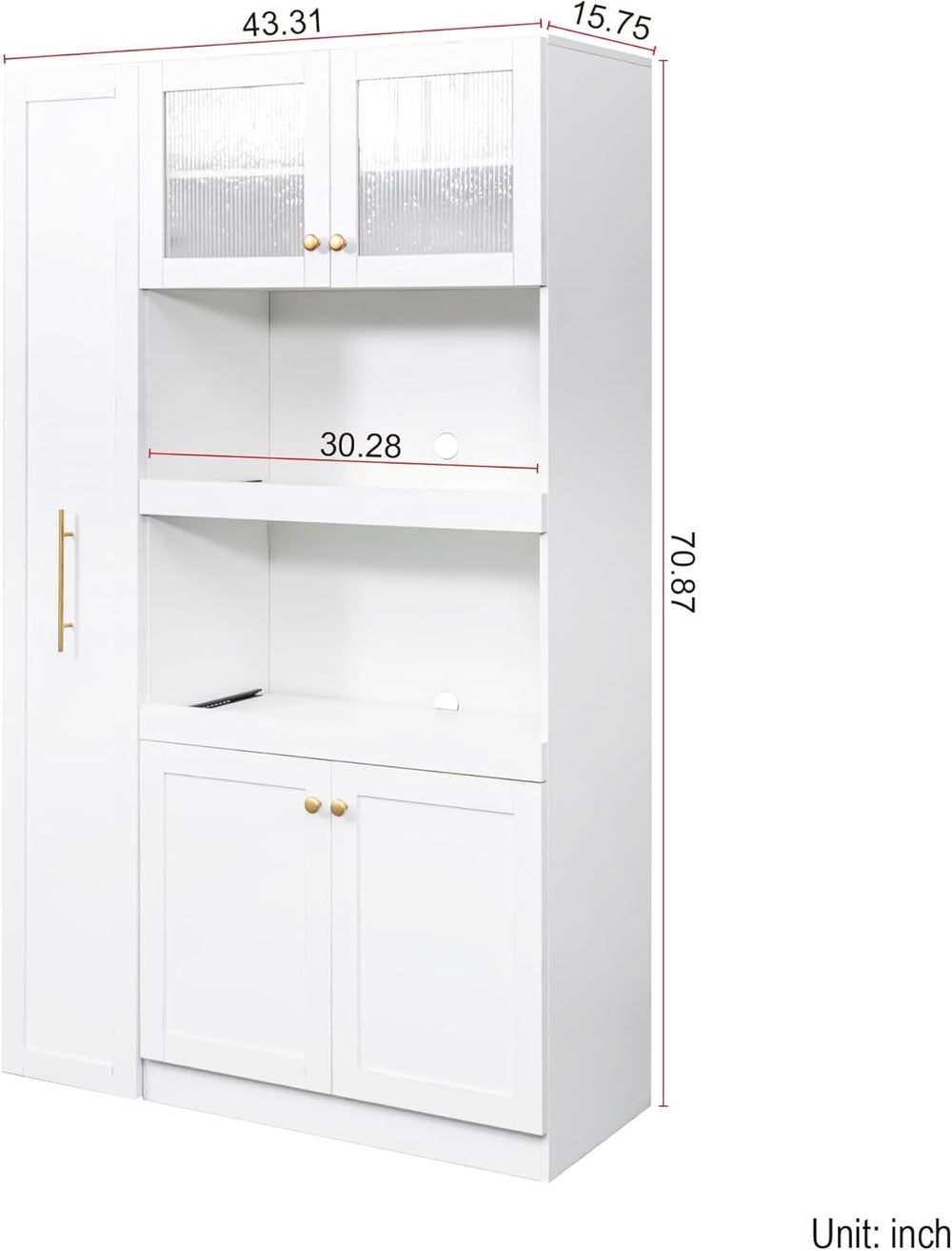 LUMISOL Farmhouse Kitchen Pantry Cabinet with Pull-Out Multi-ttier Storage Sh...