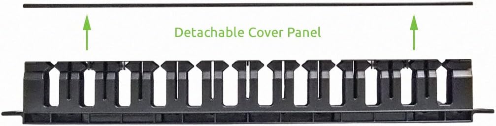 Navepoint 1U Horizontal 19-Inch Rack Mount Cable Management Raceway Duct Panel with Cover Black