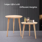 WoodShine Side Table Small Round Solid Wood Sofa End Tables Accent Nesting Coffee Table Natural(H:14.37inch)